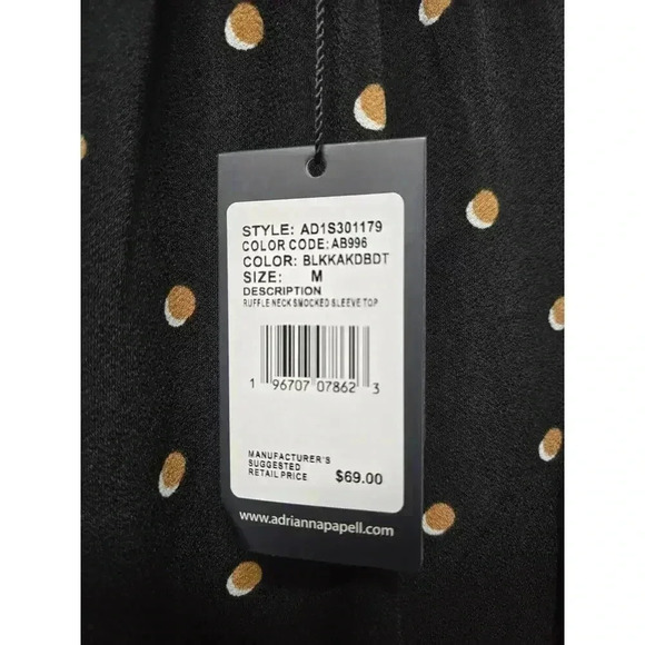 Adrienne Vittadini ruffle neck smocked sleeve top polka dots Size M NWT - Picture 4 of 5